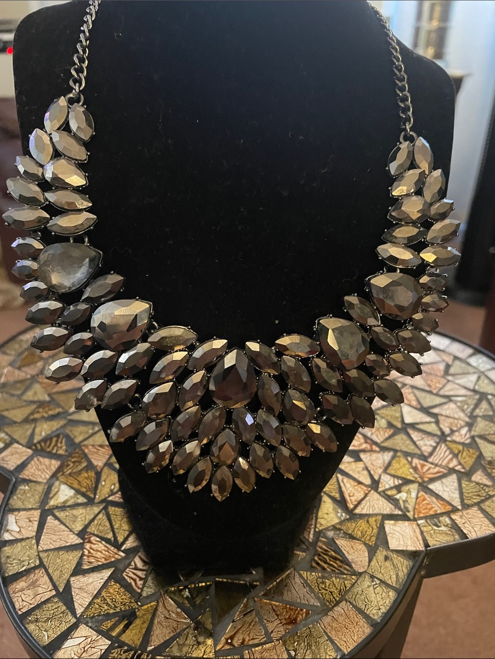 Black Faceted Crystal Bib Necklace - Brand Unspecified